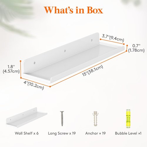 Lifewit Floating Shelves - 15" Acrylic Wall Organizer for Perfume & Decor | 6 Pack, White