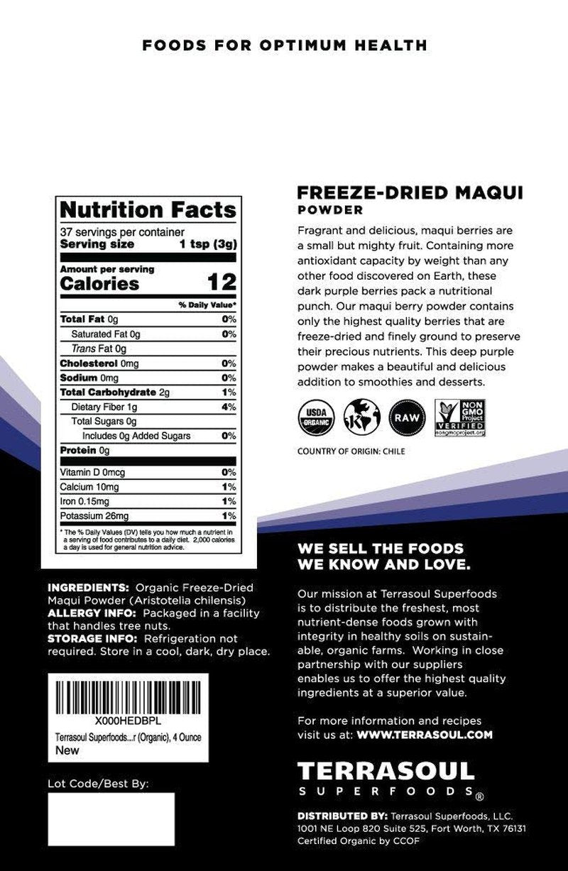 Terrasoul Superfoods Organic Maqui Berry Powder, 8 Oz (Pack of 2), Freeze-Dried, Antioxidant-Rich Superfood for Smoothies, Desserts, and Immune Support