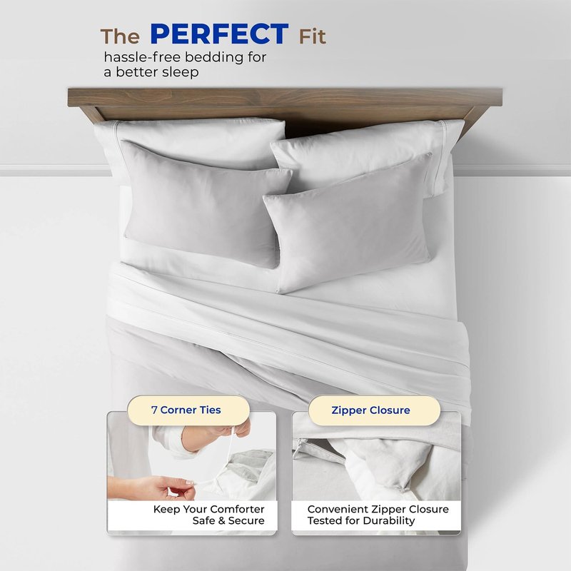 California King/King Duvet Cover, 1000 Series Sateen 1 Piece Egyptian Cotton Quality Duvet Cover, 100% Pure Cotton Comforter Cover, Zipper Closure, 7 Corner Ties - (Silver)