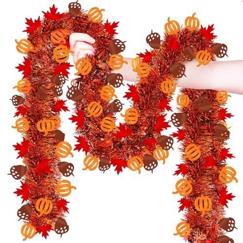 50ft Fall Tinsel Garland with Pumpkin, Acorn & Maple Leaves - Autumn Decor