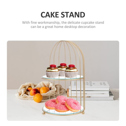 DOITOOL Gold Metal Cupcake Stand Bird Cage Dessert Stand, 2 Tier Dessert Display Stand Cake Holder for Wedding, Party, Birthday, Baby Shower Celebrations, Table Decorations