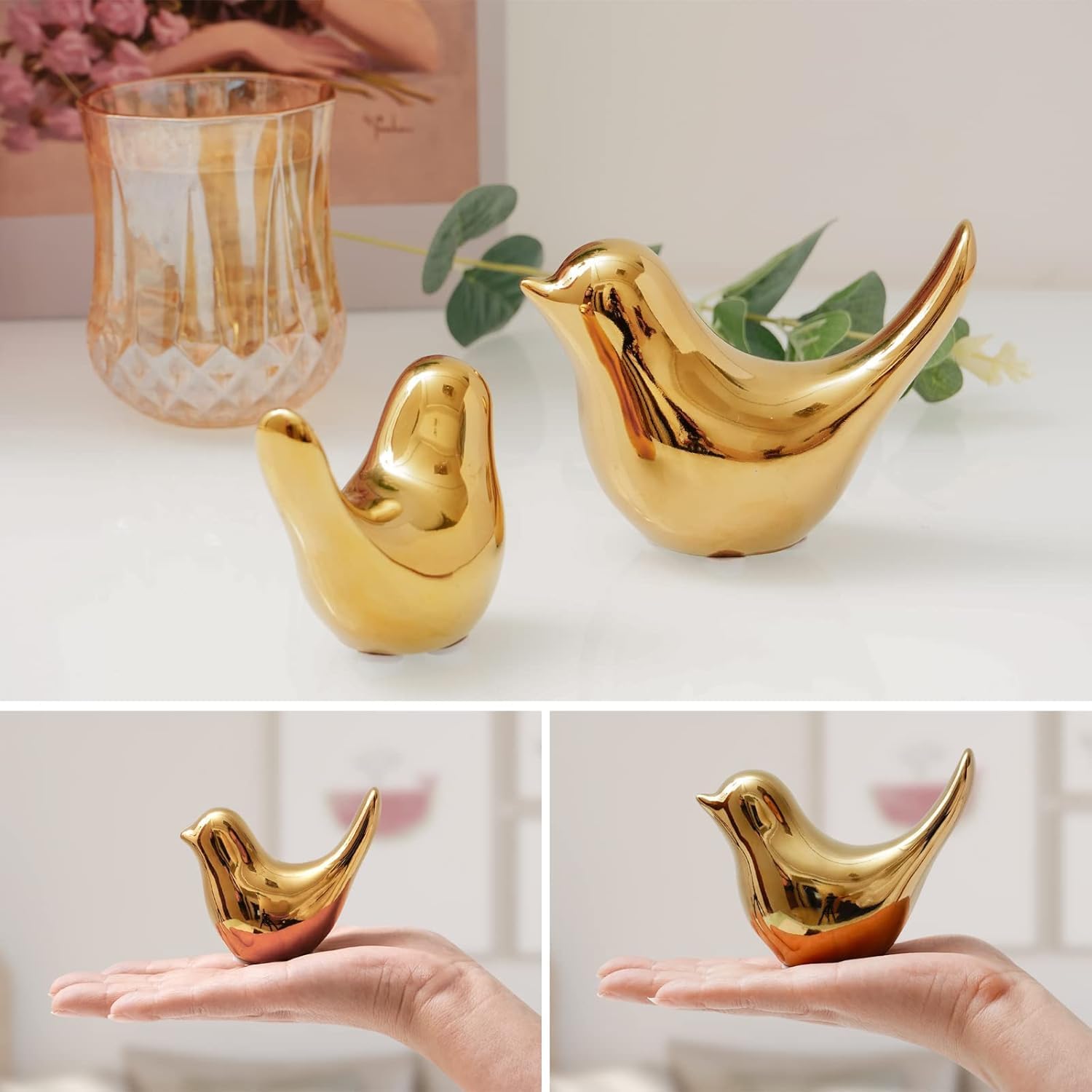 Regine Switzerland Big Size Gold Bird Statue - Modern Home Decor Figurine for Living Room & Office