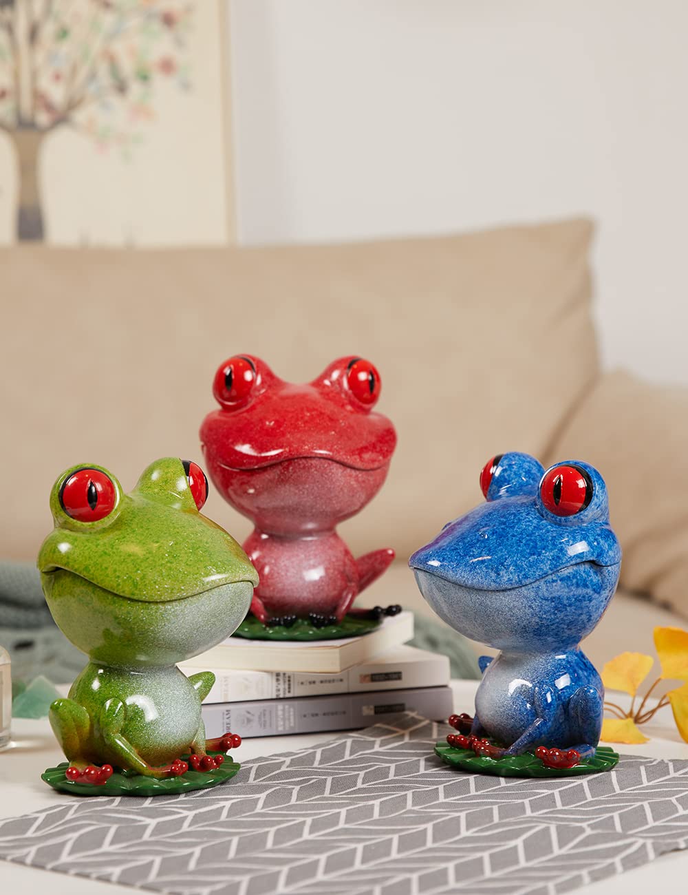 NENBOLEC Candy Dish Cookie Jar Frog Figurine Sculpture Modern Decor Gifts Polyresin Statue Red 8.0 inch