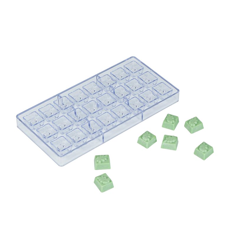 Restaurantware Pastry Tek 10.8 x 5.3 Inch Chocolate Shaping Molds 10 Freezable Candy Molds - 24 Cavities Block-Leaf Design Clear Polycarbonate Chocolate Molds Dishwashable Easy To Release