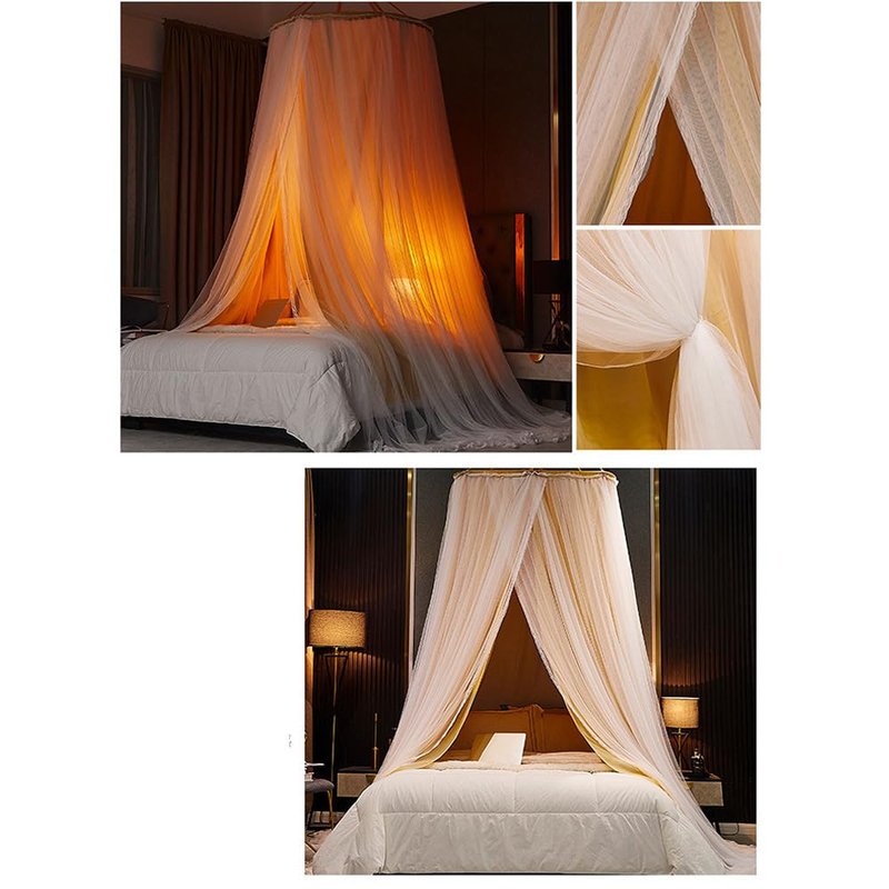 Vilemoon Bed Canopy for Girls & Adults, Round Dome Lace Princess Canopies Netting, Elegant Double Layer Bed Canopy Drapes for Decoration, Playing,Reading,Sleepping (Yellow)