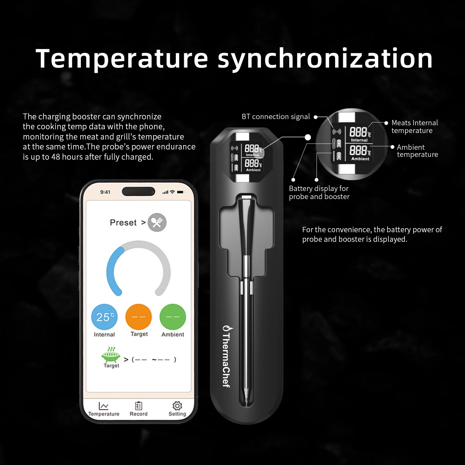 ThermaChef: Smart Wireless Meat Thermometer | Kitchen Cooking Outdoor BBQ Grilling | 820FT Digital Bluetooth Thermometer