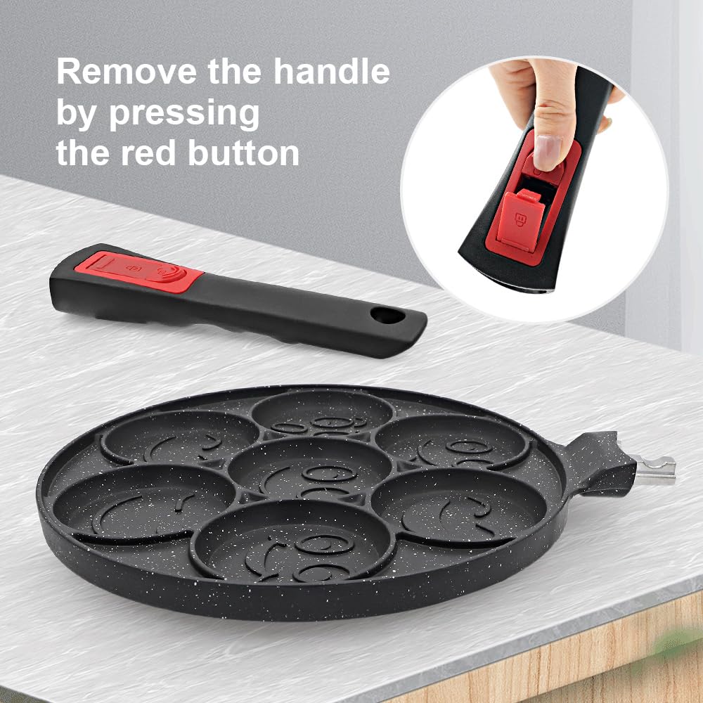 RANX INGST Pancake Pan 7 Holes, Non Stick Mini Crepe Pan with Detachable Handle, Pancake Mold for Kids, Oven Safe, Black