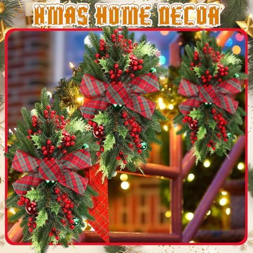 Lyrow 4-Pack Christmas Stairway Swags 24 Inch Holiday Decor Red Green