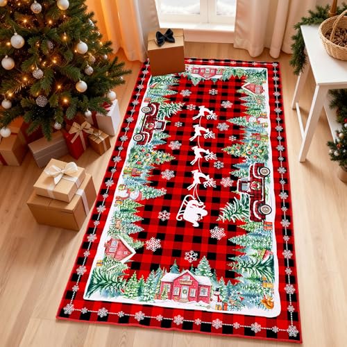 3'x5' Red Plaid Truck Christmas Area Rug - Non-Slip, Low-Pile, Washable
