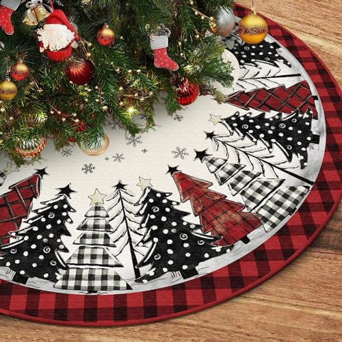 48-Inch Red and Black Buffalo Plaid Christmas Tree Skirt - Holiday Mat