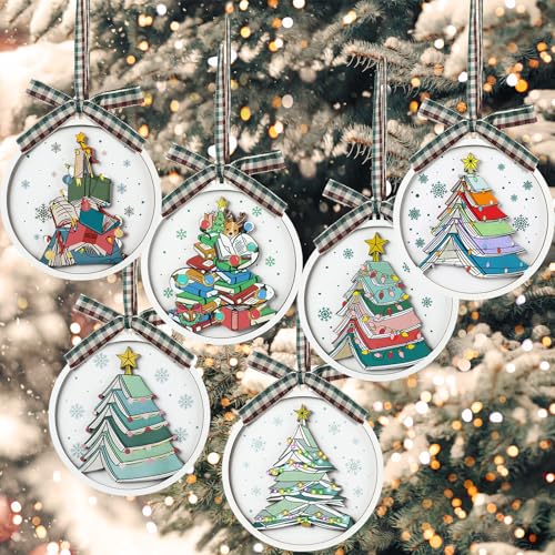 Syhood 6 Pcs Christmas Book Ornaments for Tree & Book Lovers Gift Set