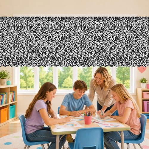 6-Piece Composition Notebook Curtains, Black and White Classroom Valances