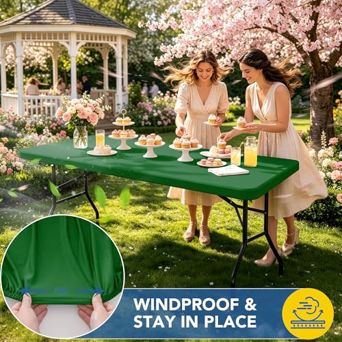 Enjoyidea Green 4-Pack Fitted Tablecloth for 6ft Rectangular Tables, Stretch Spandex