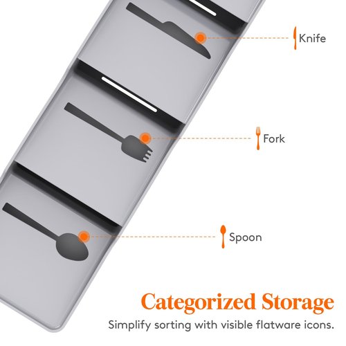 Lifewit Small Flatware Drawer Organizer, Compact Narrow Silverware Tray for Kitchen Drawers, Plastic Cutlery Holder for Spoons, Forks, Knives – Fits Small & Slim Kitchen Drawers, Gray