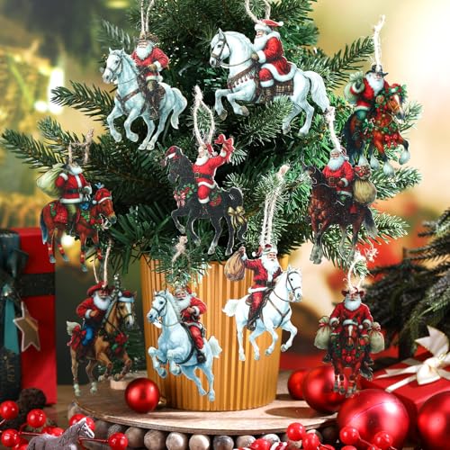 Huwena Vintage Santa Claus on Horse Wooden Christmas Ornaments - 30 Pack