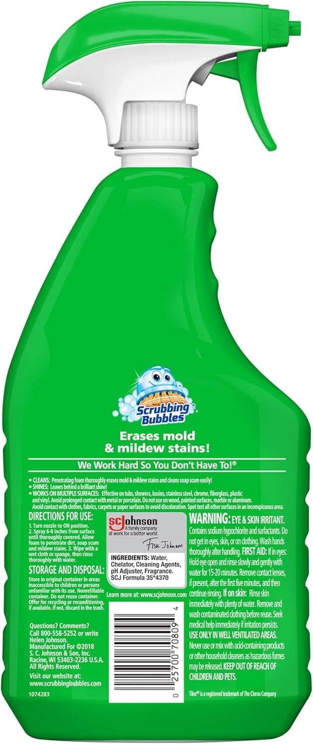 Scrubbing Bubbles Foaming Bleach Bathroom Cleaner - Erases Mold & Mildew | 32oz Disinfectant Spray