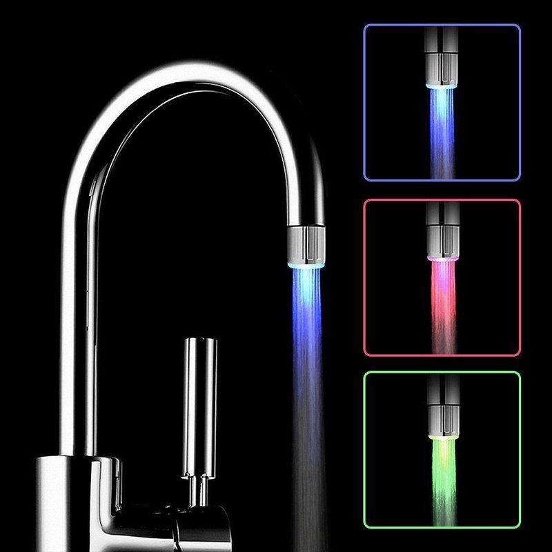 2Pcs 3-Color Temperature Sensitive Gradient LED Water Faucet Light - Stream Color Changing Tap for Kitchen and Bathroom Sink