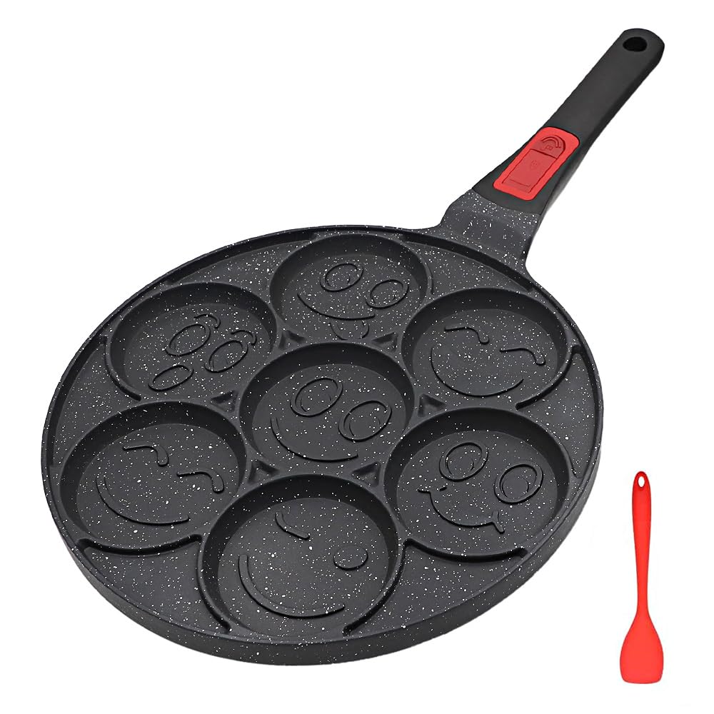 RANX INGST Pancake Pan 7 Holes, Non Stick Mini Crepe Pan with Detachable Handle, Pancake Mold for Kids, Oven Safe, Black
