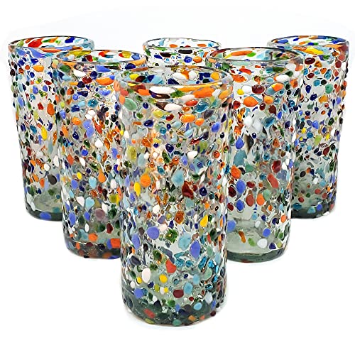 20 oz Confetti Hand Blown Drinking Glasses - Multicolor Set of 6