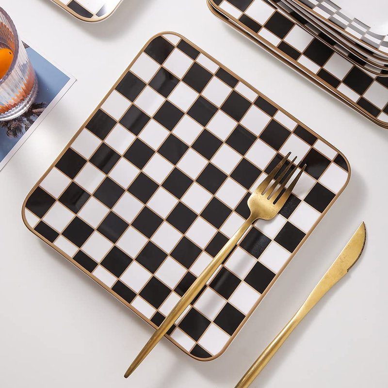 Porlien Checker Square Dinnerware Set for 4