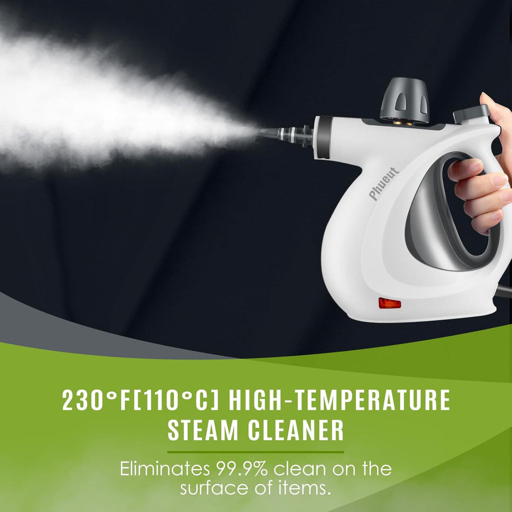 Skiennix Pressurized Handheld Steam Cleaner - Multi-Surface, 12 Accessories Included | Ideal for Home, Floors, Upholstery & Grout (Grey)
