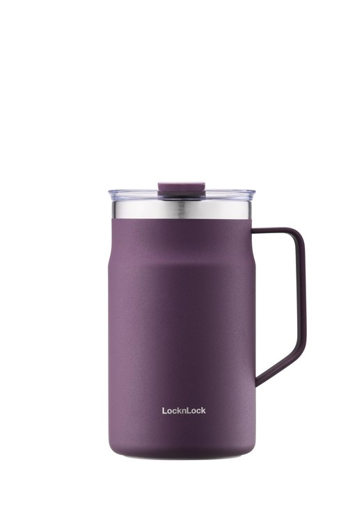 LocknLock Metro Mug, Premium 18/8 Stainless Steel Metal, Double Wall Insulated, Portable Coffee Cup with Lid and Handle for Hot and Cold Drinks, Purple, 20 oz