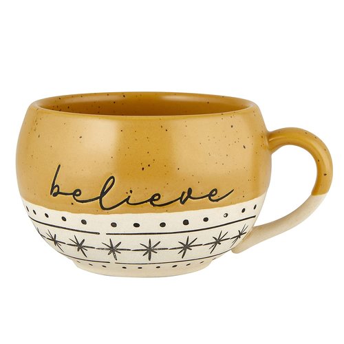 Faithworks Scandi Christmas Mugs - Handcrafted Jumbo Stoneware Holiday Mug for Coffee or Soup, 16-Ounce, Believe