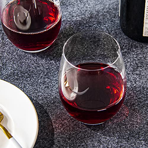 Stemless Wine Glasses Set of 12, 15 Ounce Dishwasher Safe Glass Tumblers