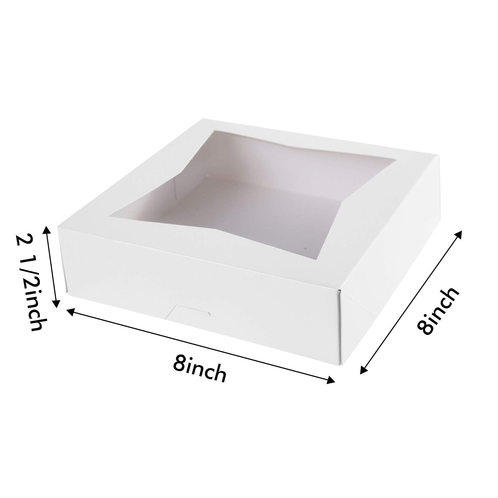 ONE MORE [15pcs] 8" White Bakery Pie Boxes, White Cardboard Cookie Box with Window Auto-Popup Natural Disposable Pastries Boxes 8x8x2.5inch,Pack of 15
