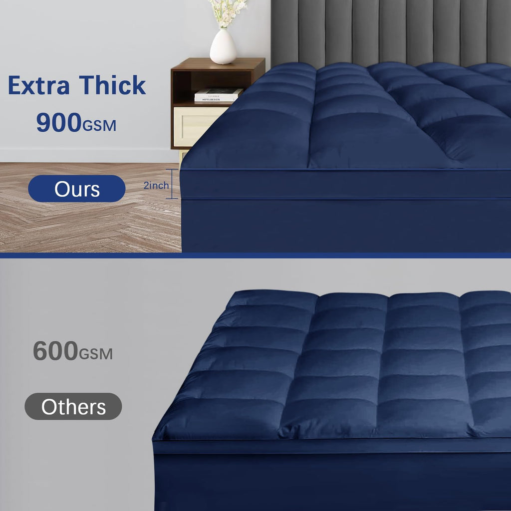 CYMULA Short Queen Mattress Topper, Cooling Bed Mattress Topper, Navy Thick Mattress Pad Cover Pillow Topper