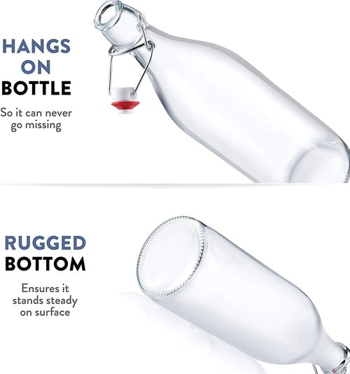 Bormioli Rocco Giara Glass Bottle with Airtight Clamp Lid, 33.75 oz - BPA-Free Bottle for Infused Drinks, Juices, Dressings, Decorative Glass Storage, Leakproof Glassware - Made in Italy (Clear)