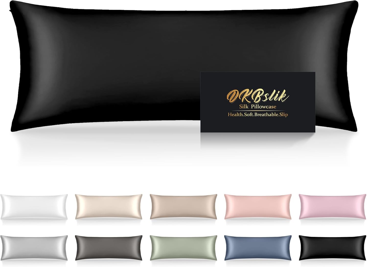 Skiennix Mulberry Silk Body Pillowcase - Smooth, Cooling & Anti-Acne | 20x54 Inches, Black