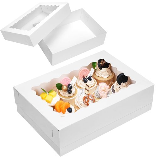 Moretoes 20pcs 14x10x4in Sheet Cake Boxes, White Rectangle Quarter Bakery Boxes with Window, for Cake Pastry Baking Donuts Cupcake Pie Packaging