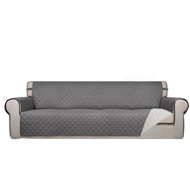 PureFit Reversible Quilted Sofa Cover, Water Resistant Slipcover Furniture Protector, Washable Couch Cover with Non Slip and Elastic Straps for Kids, Dogs, Pets (4 Seater Sofa, Gray/Ivory)