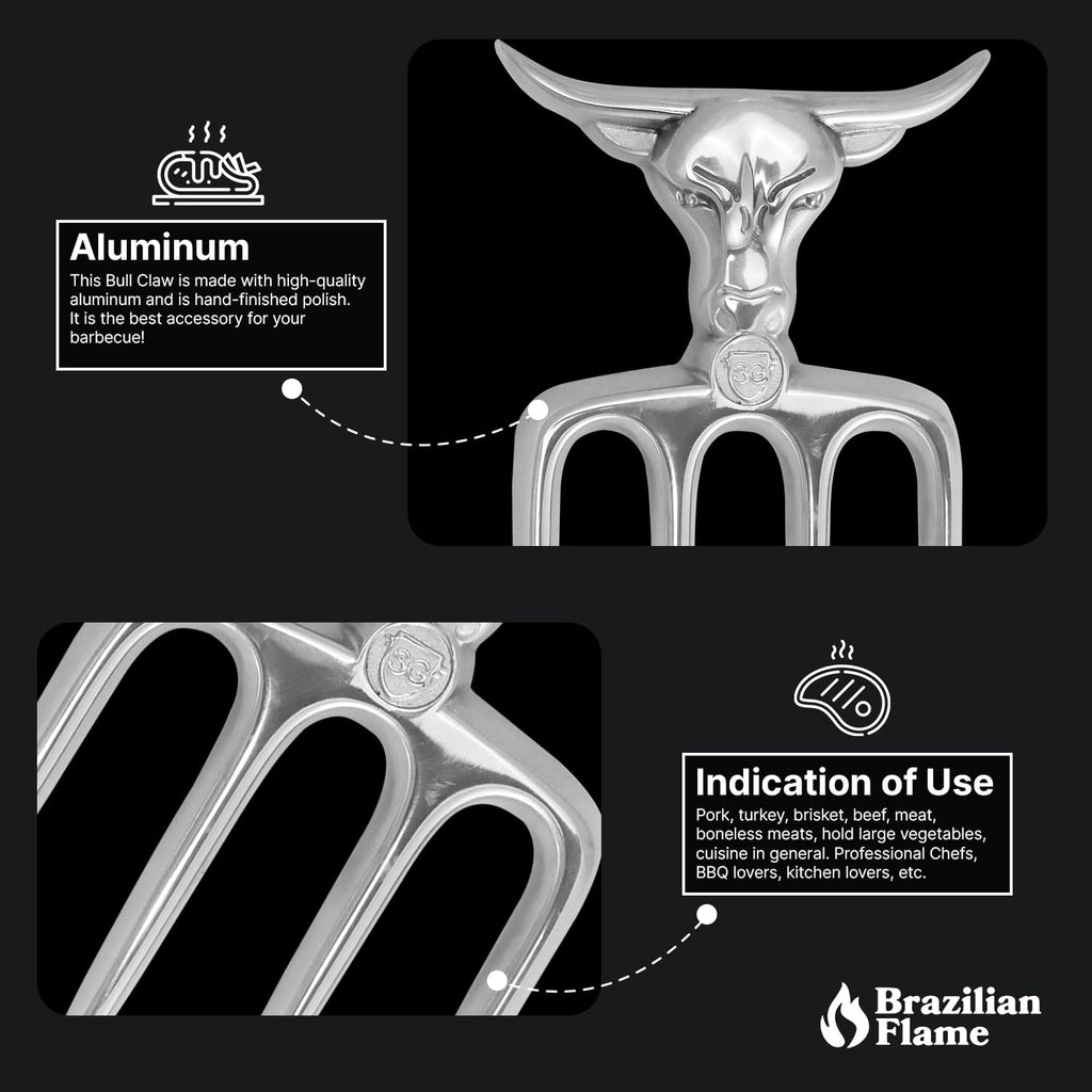 Brazilian Flame Aluminum Bad Bull Fork 4 Teeth with Leather Sheath