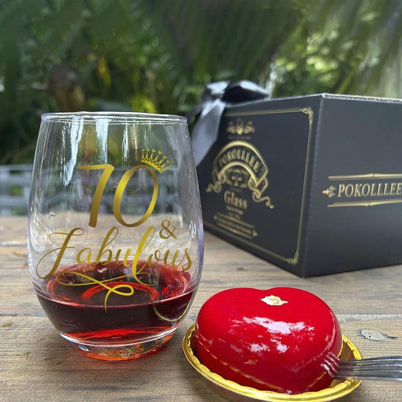 Pokolllee 70 & Fabulous Wine Glass 70th Birthday Gifts for Women - Happy 70 Years Old Wine Glass Funny 70 Fabulous Gift for Mom Friends Wife Coworker - Turning 70th Happy Bday Wine Gifts
