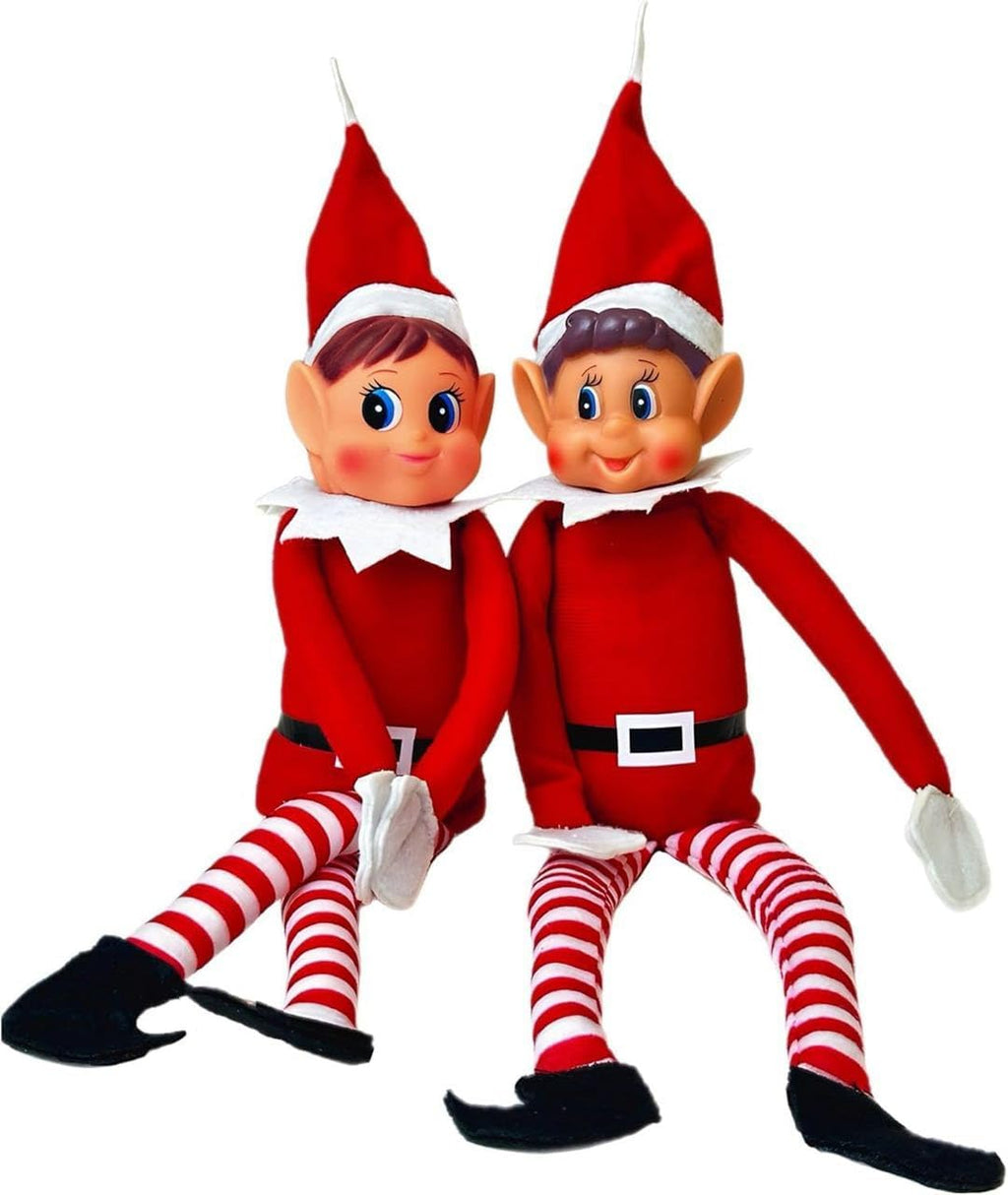 Naughty Elf Couple | 12-Inch Boy & Girl Christmas Elf Figures - Soft Bodies & Vinyl Faces for Festive Holiday Decor