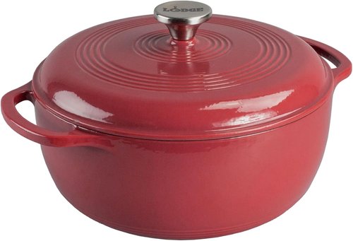 Lodge Enamel Cast Iron Dutch Oven - Ideal for Baking, Braising & Slow Cooking - 6 Quart - Cranberry