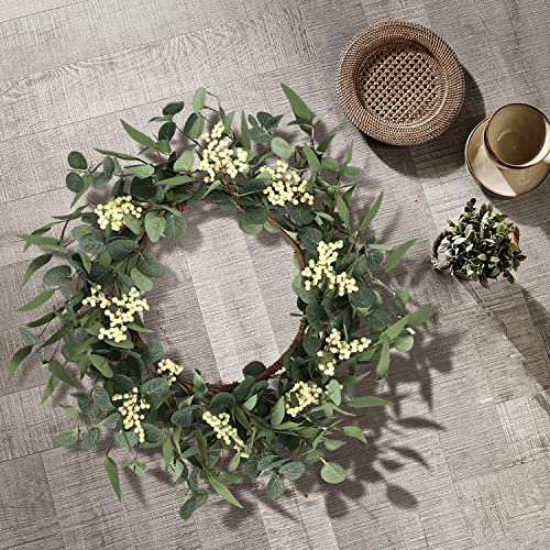 20-Inch Eucalyptus Wreath for Front Door, Rustic Farmhouse Greenery Decor