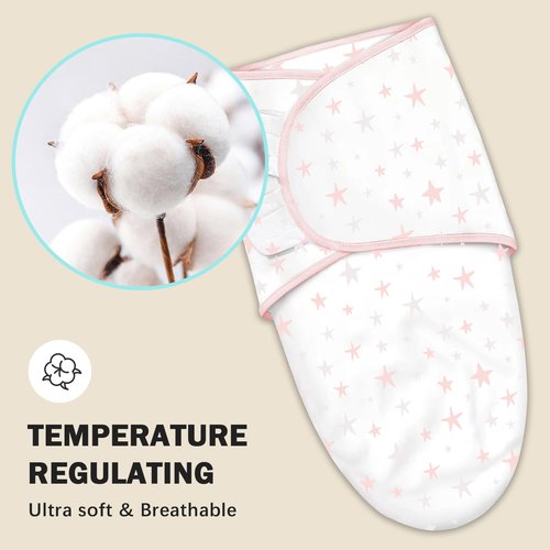 Cute Castle Baby Swaddle Sleep Sacks - Ergonomic Newborn Swaddle Blankets | 3-Pack (0-3 Months - Pink, Moon, Stars)