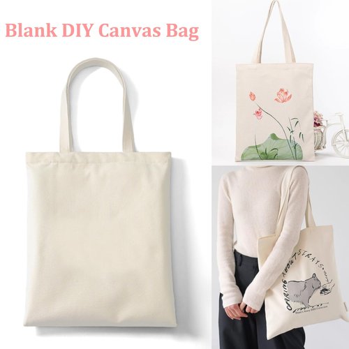 WeiMeet 4 Packs Canvas Tote Bags 15"x13" Cotton Canvas Reusable Grocery Shopping Blank Tote Bags with Handle