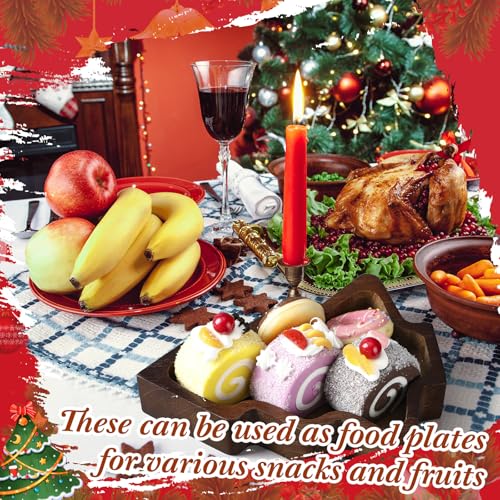 Jingmore 12 Pcs Christmas Wooden Tree-Shaped Bowls Rustic Holiday Serving Trays