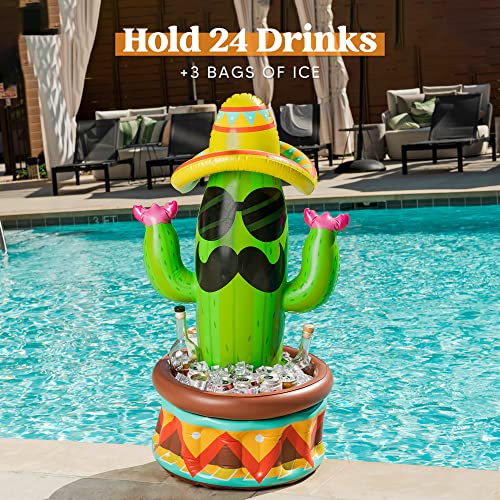 43-Inch Inflatable Cactus Drink Cooler with Sombrero Hat for Fiesta Party