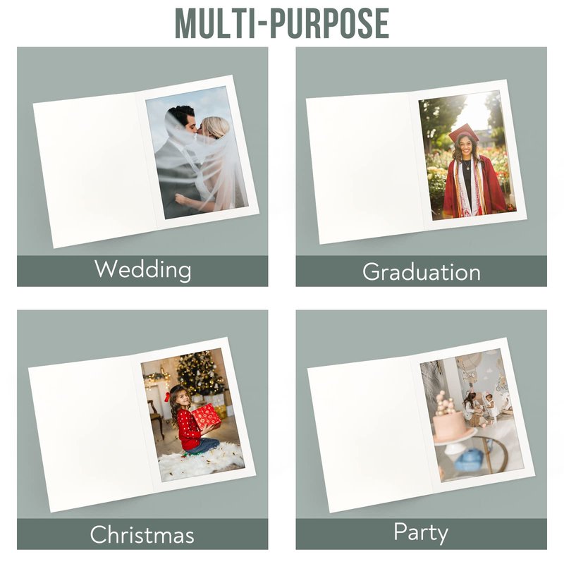 Golden State Art, Pack of 200, 5x7 Photo Folders, Cardboard Picture Frame, Paper Frame Cards, Greetings/Invitation Special Events: Graduation, Christmas, Wedding (White)