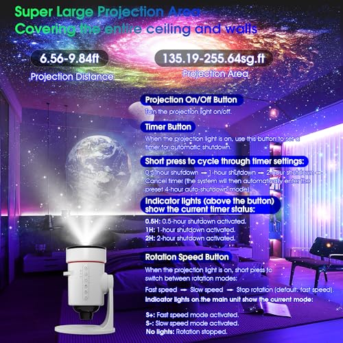 4K HD Galaxy Star Projector with 10 Slides and 8 Color LED Night Light