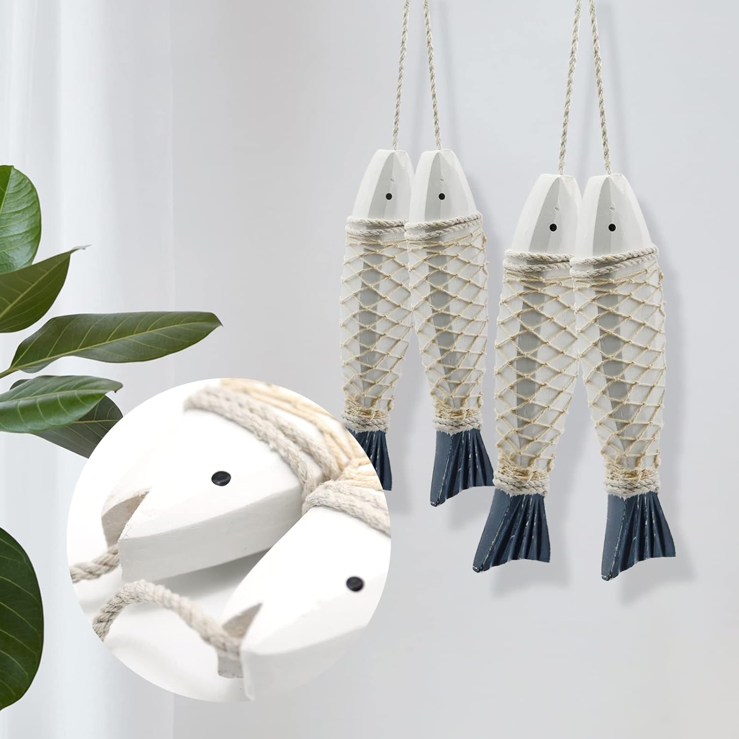 Saihisday Antique Wood Fish Wall Hanging Decor - Hand-Carved Nautical Ornaments | 12.59" H & 7.8" H Sizes