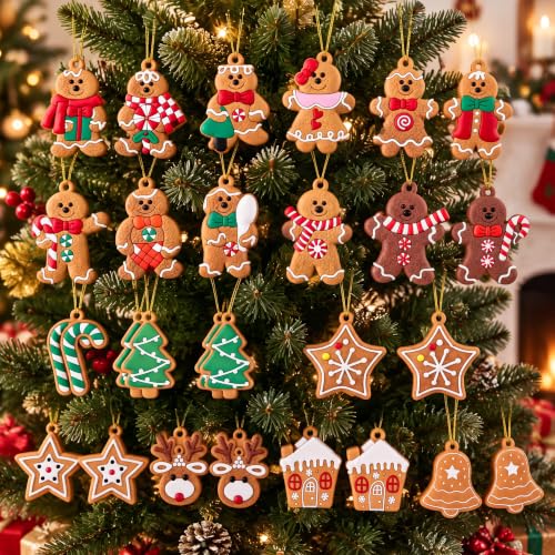 24pcs Gingerbread Christmas Tree Ornaments Holiday Decor for Holiday Parties
