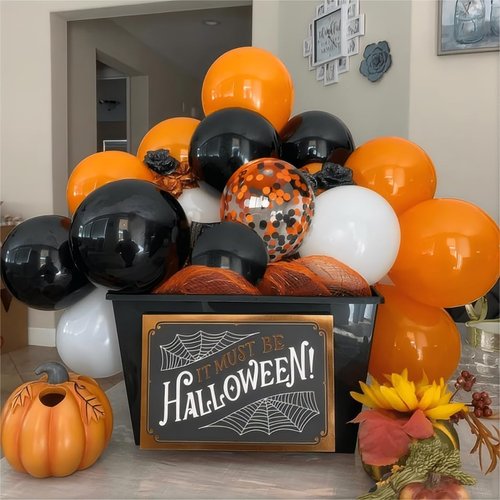 60pcs 12-Inch Halloween Balloons - Festive Latex Party Decorations in Black, White & Orange