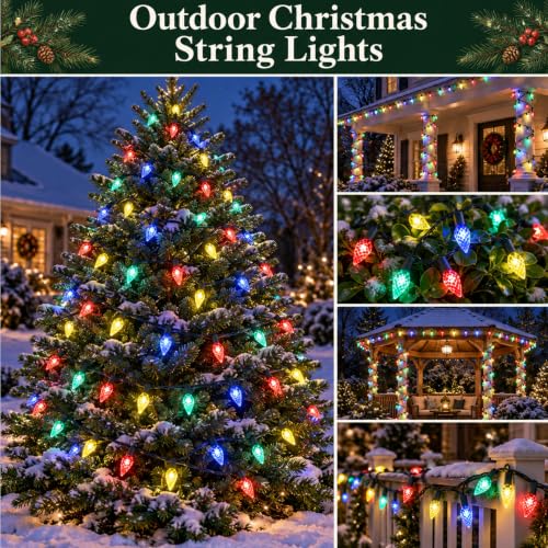 50 LED Solar Strawberry Christmas String Lights, IP65 Waterproof - 1 Pack