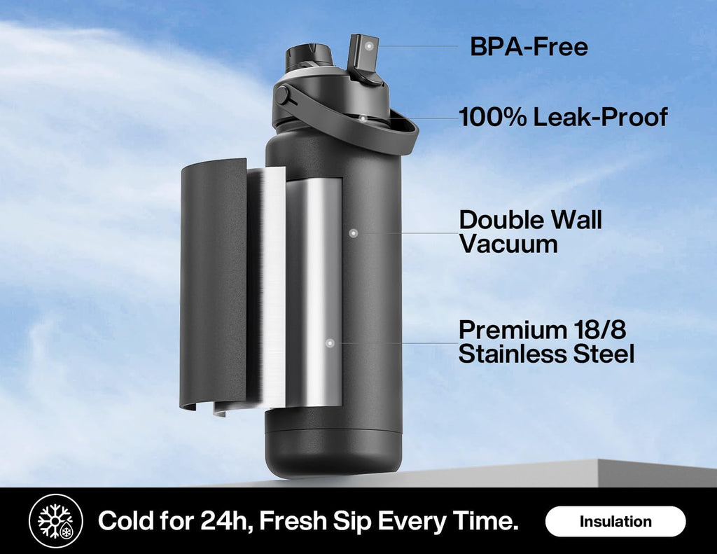 POWCAN 32 oz Insulated Water Bottle - 2-in-1 Straw & Spout Lid | Keeps Drinks Cold 24H, BPA-Free, Gilded Flutter